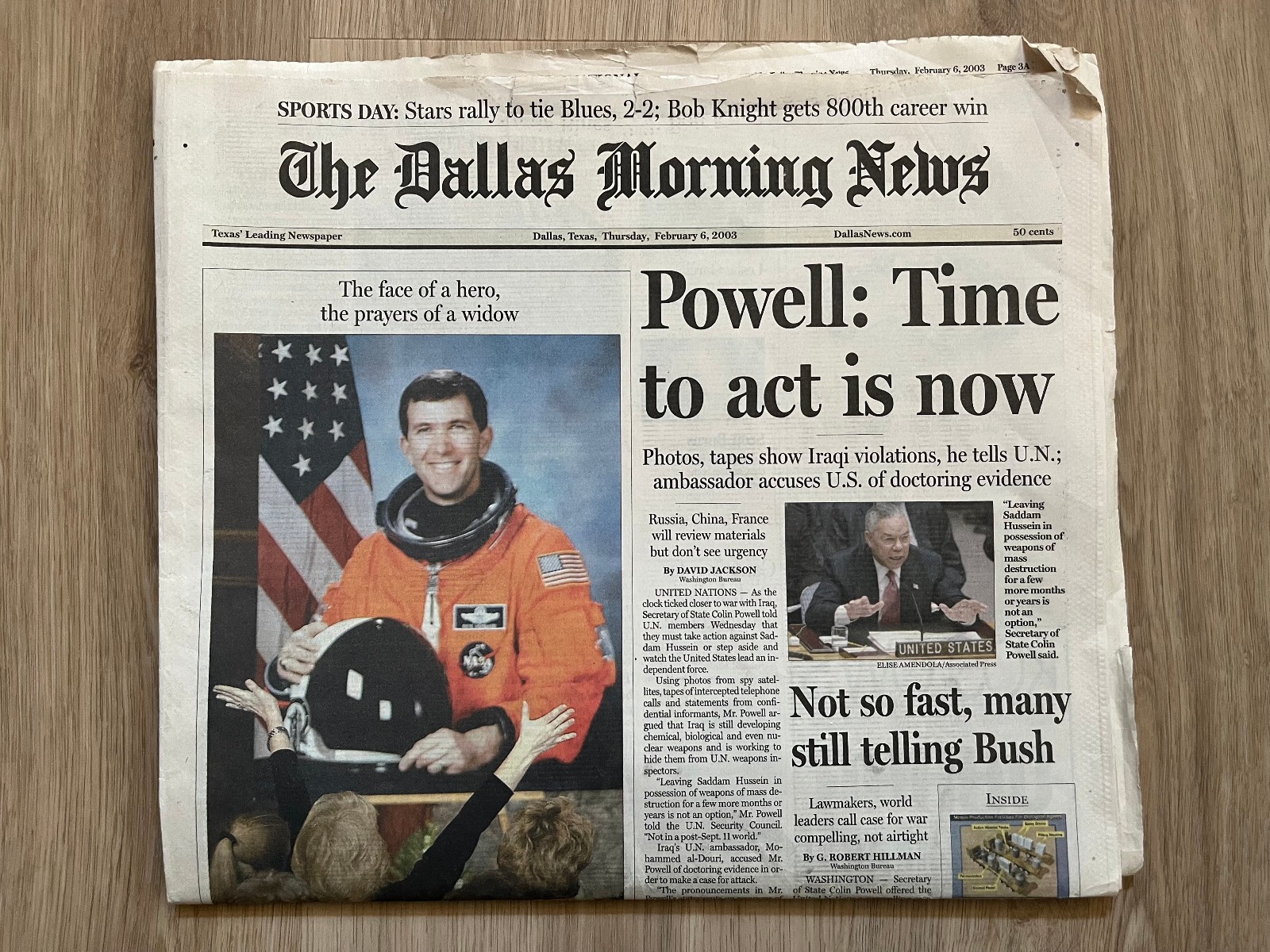 The Dallas Morning News Thur Feb 6, 2003 Section A Astronaut Rick Husband Iraq