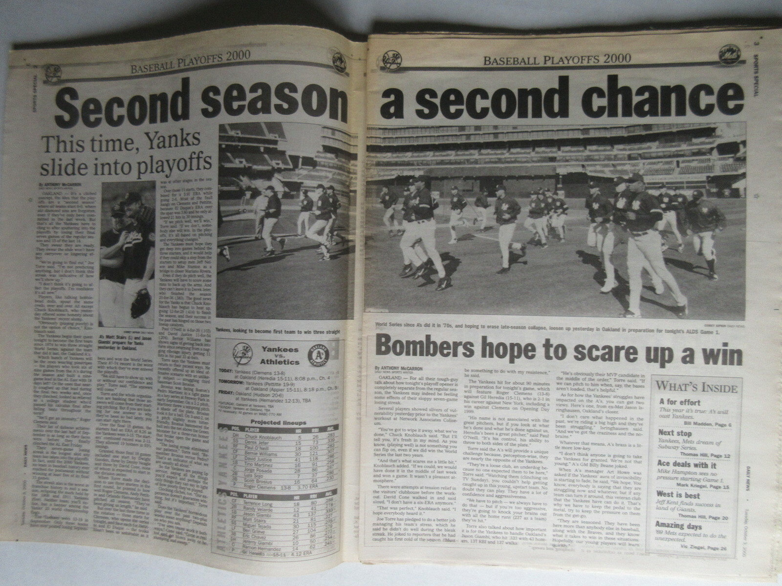 2000 Special Section DAILY NEWS NEW YORK YANKEES METS BASEBALL PLAYOFFS PREVIEW