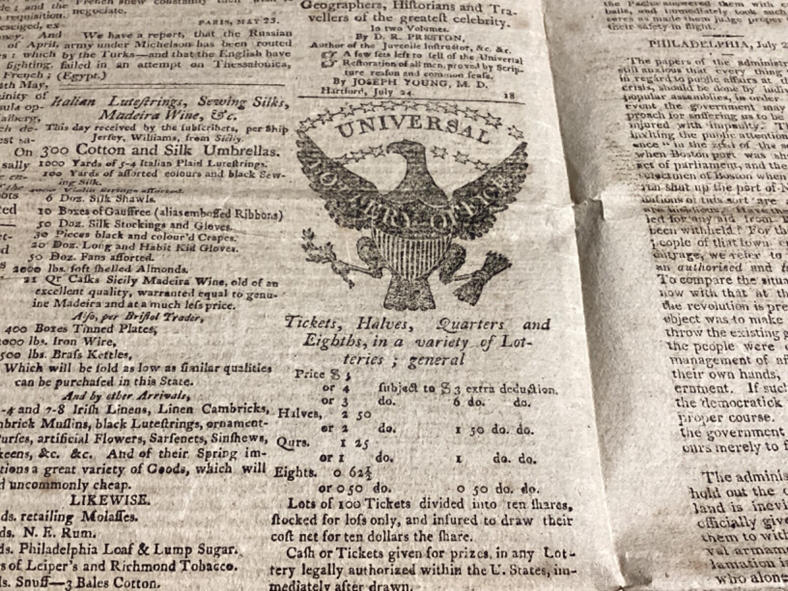 Woodcut Eagles – 2 Scarce 1807 Issues Of The Connecticut Courant