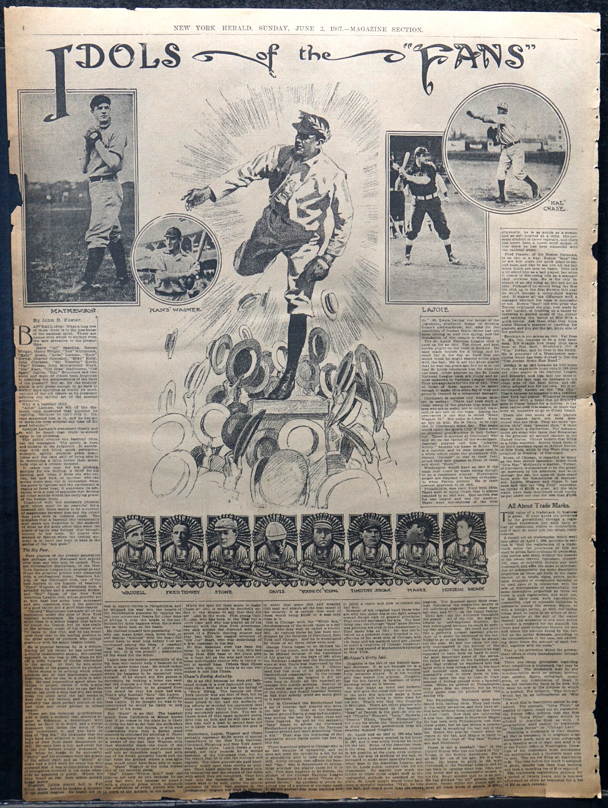 1907 Newspaper Feature Page – Baseball Idols of The Fans, Christy Mathewson