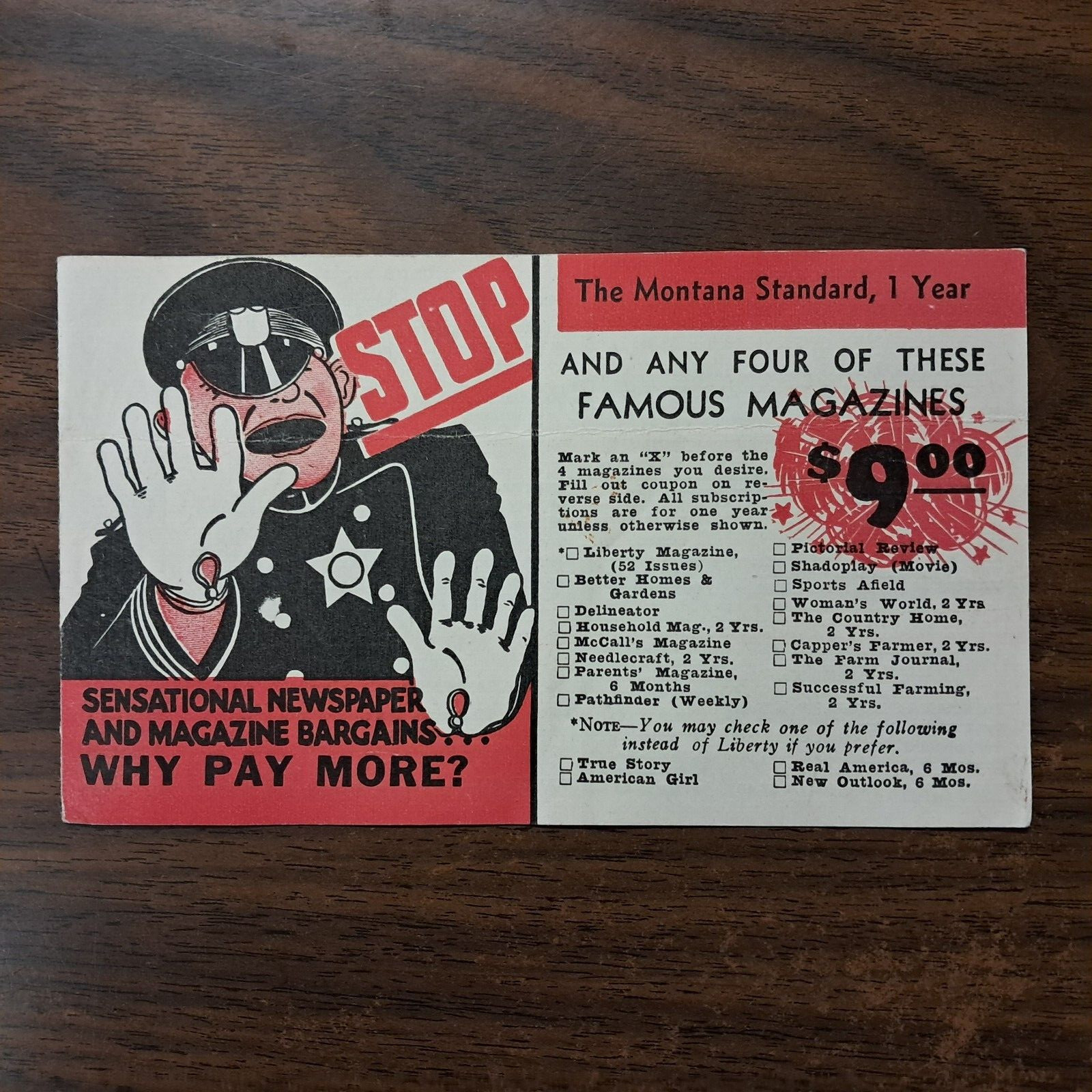 1940s – 1950’s Montana Standard Newspaper Sales Offer