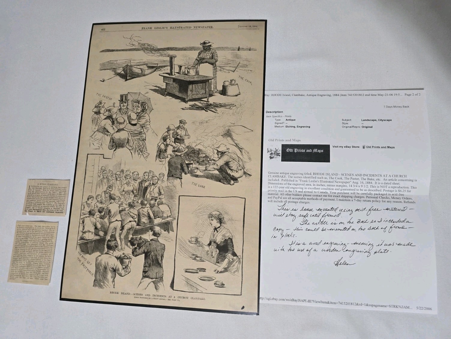 1800’s Rhode Island Clambake Frank Leslie’s Illustrated Newpaper Wood Engraving