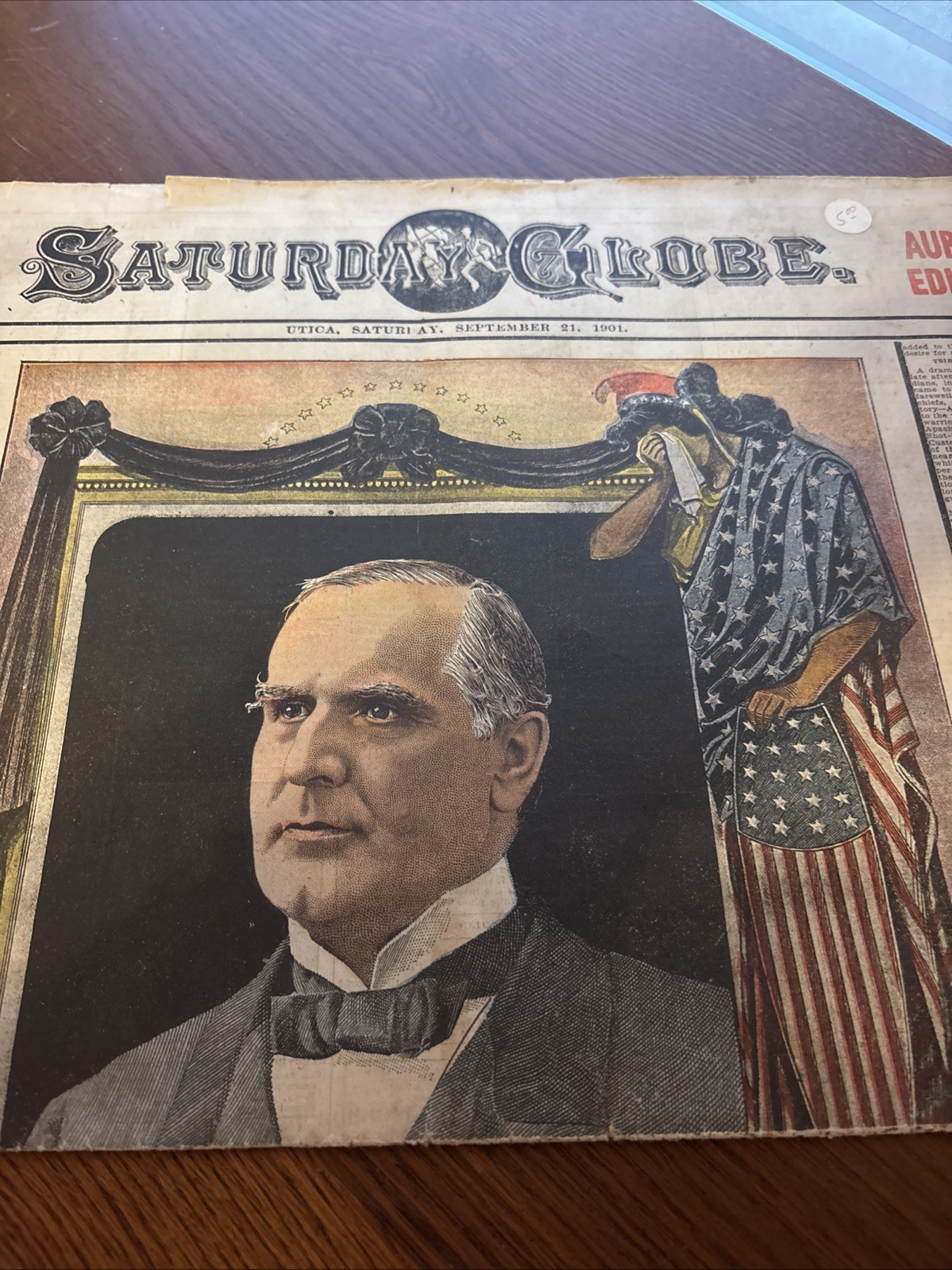 Newspaper President McKinley Burial 9/21 1901Utica Saturday Globe Auburn Edition