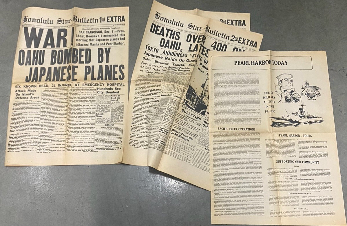 Honolulu Star-Bulletin Newspaper Pearl Harbor December 7, 1941 Reprint 1-3 Extra