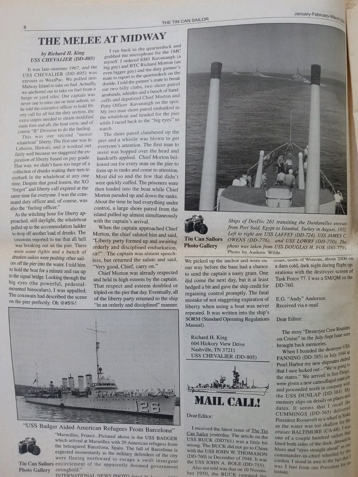 The TIN CAN SAILOR Newspaper 2001 Vol 25 #1 DESTROYER OPERATIONS AGAINST ITALY
