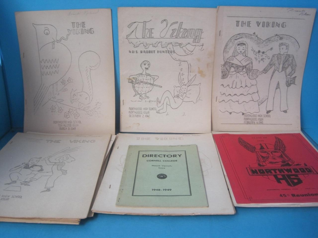 LOT OF 14 THE VIKING NORTHWOOD HIGHSCHOOL IOWA 1947-1948 NEWSPAPER BOOKLET RARE