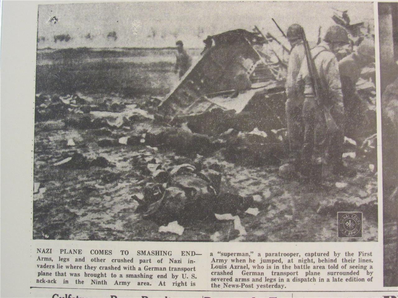 VINTAGE NEWSPAPER HEADLINE ~ WORLD WAR 2 GERMANY ARMY ATTACK BELGIUM WWII 1944