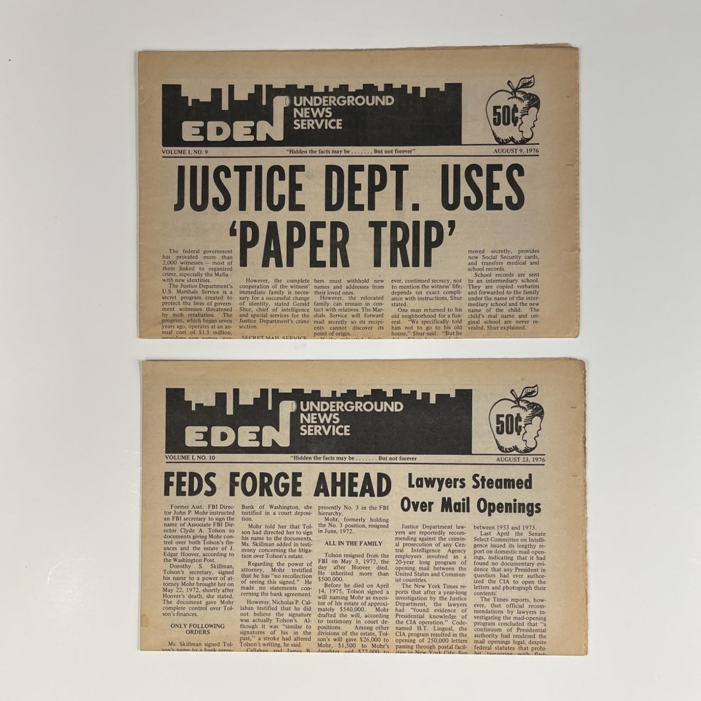 EDEN UNDERGROUND NEWS SERVICE 1976 14 Issues Barry Reid Lost Leftist Newspaper