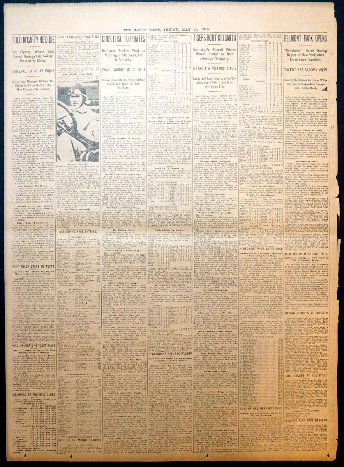 Rare 1913 Chicago Sports Pages – Albert Goux Wins 3rd Indianapolis 500 Race