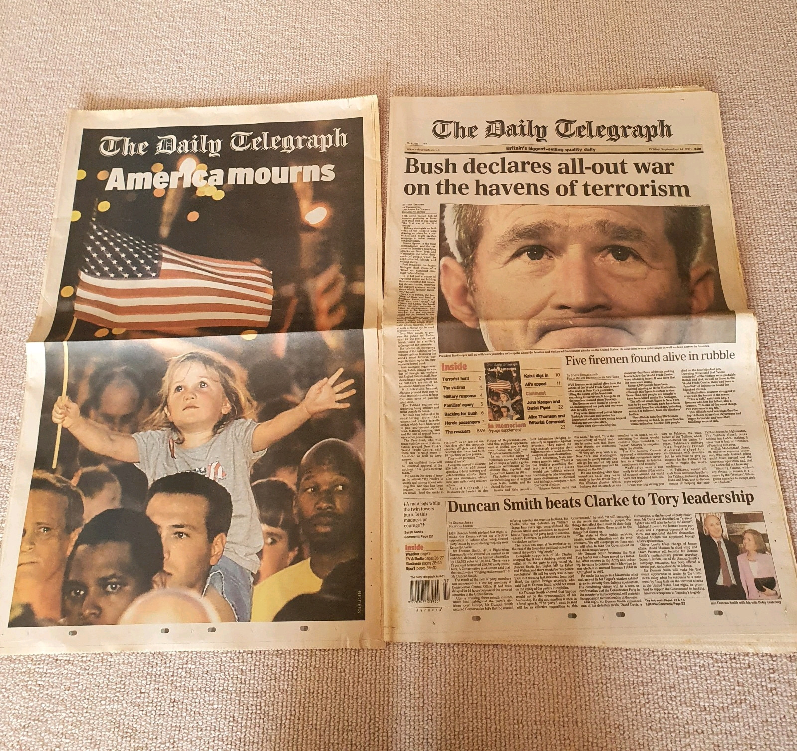 8 x UK Newspapers Documenting Aftermath of World Trade Centre Attacks 9/11