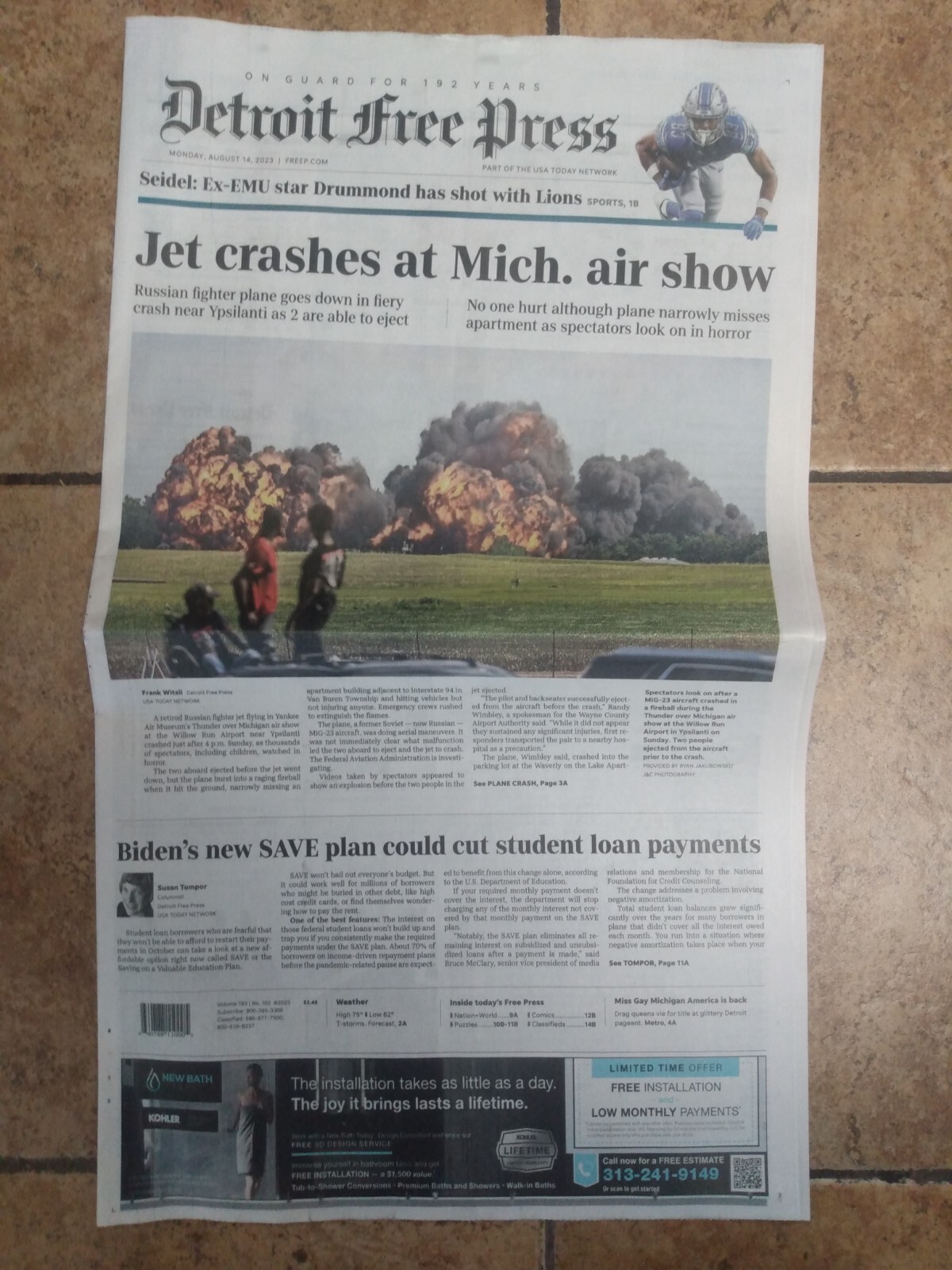 Thunder over Michigan Air Show Plane crash Detroit Free Press Newspaper 8-14-23