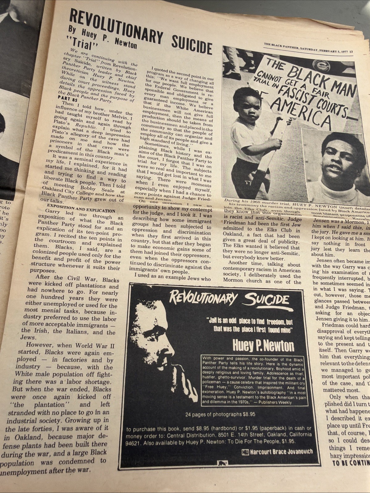 THE BLACK PANTHER PARTY NEWSPAPER – FEBRUARY 5, 1977 Huey Newton ROOTS TV Show