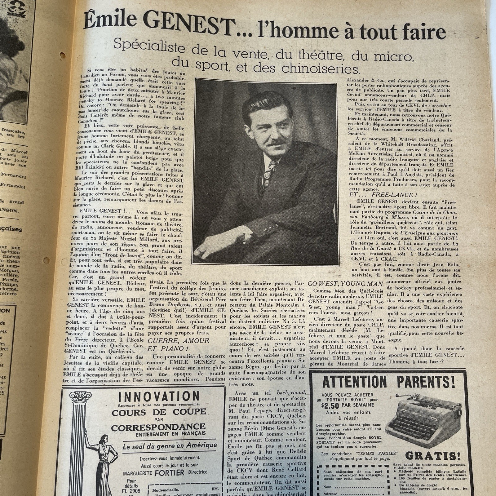 JEAN COUTU Radiomonde 1940’s Journal Radio-Canada Québec RARE