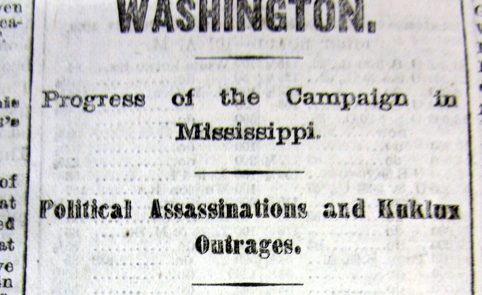 1869 NY Times newspaper Early KU KLUX KLAN MURDERS a POLITICIAN in MISSISSIPPI