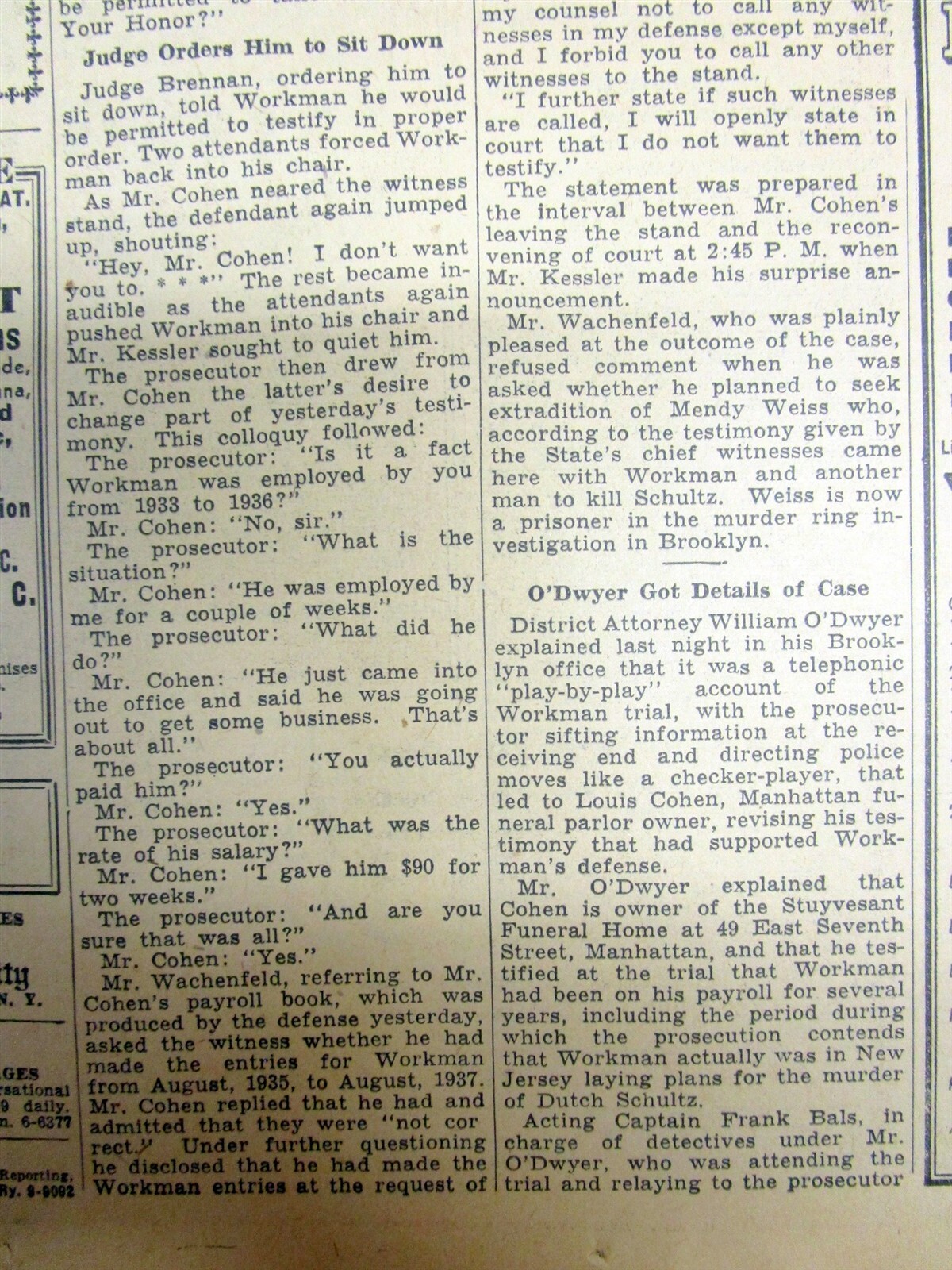 1941 newspaper DUTCH SHULTZ ASSASSIN SENTENCED 2 LIFE n PRISON Prohibition Gang