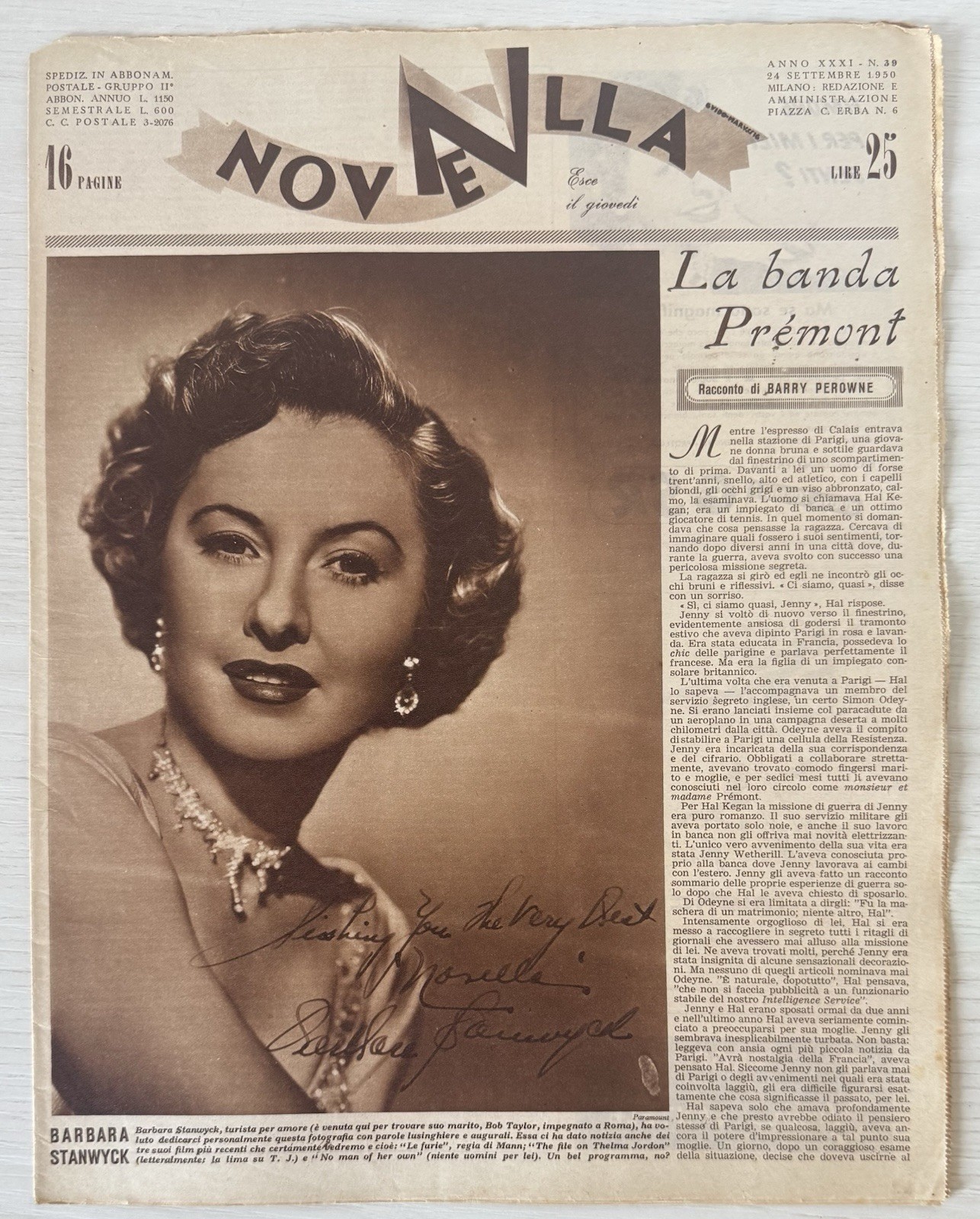NEWS Women’s Literary Magazine Rizzoli No.39 1950 XXXI Barbara Stanwyck