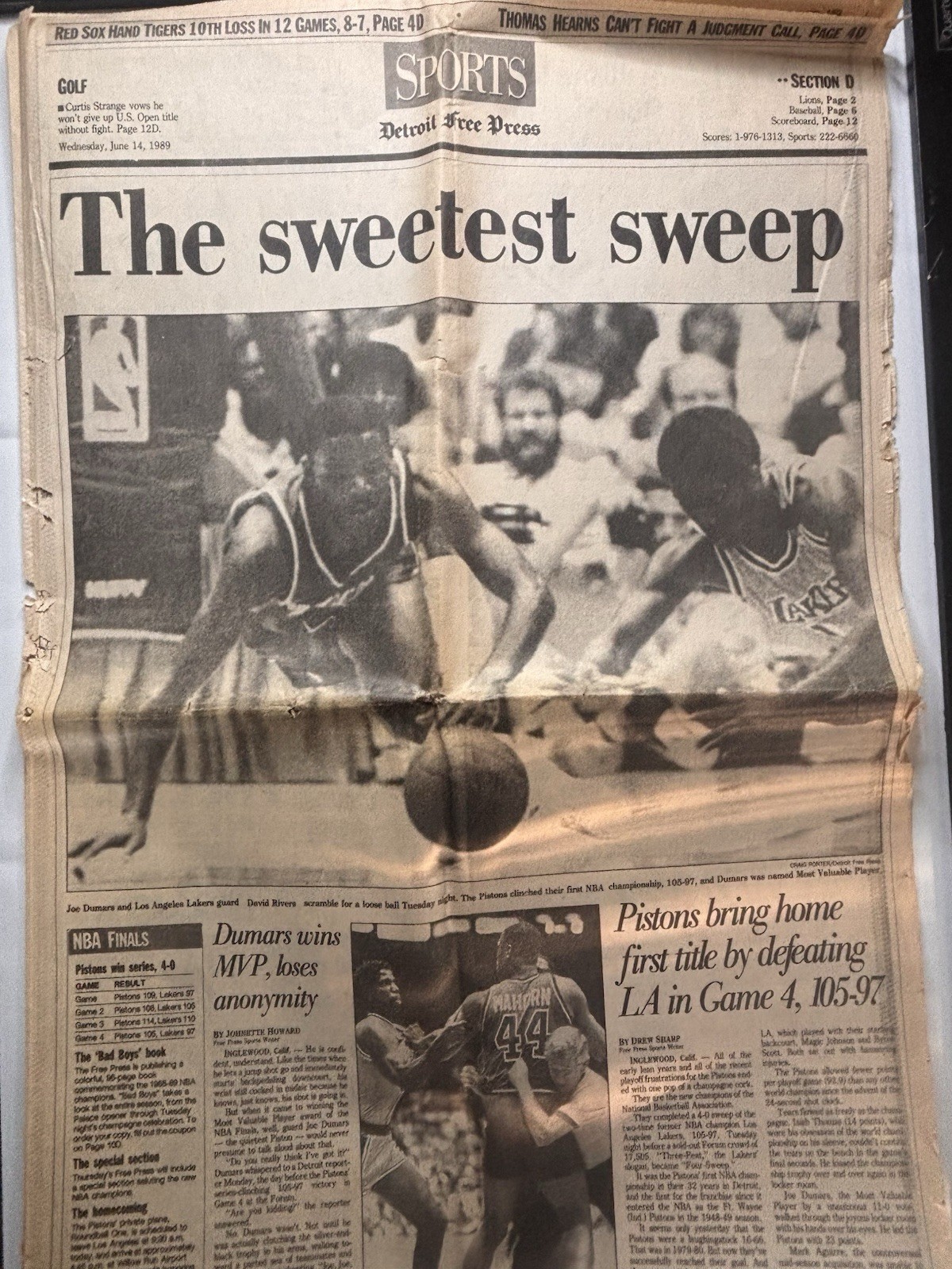 Detroit Free Press Sports Section June 14 1989 Detroit Pistons NBA Champs