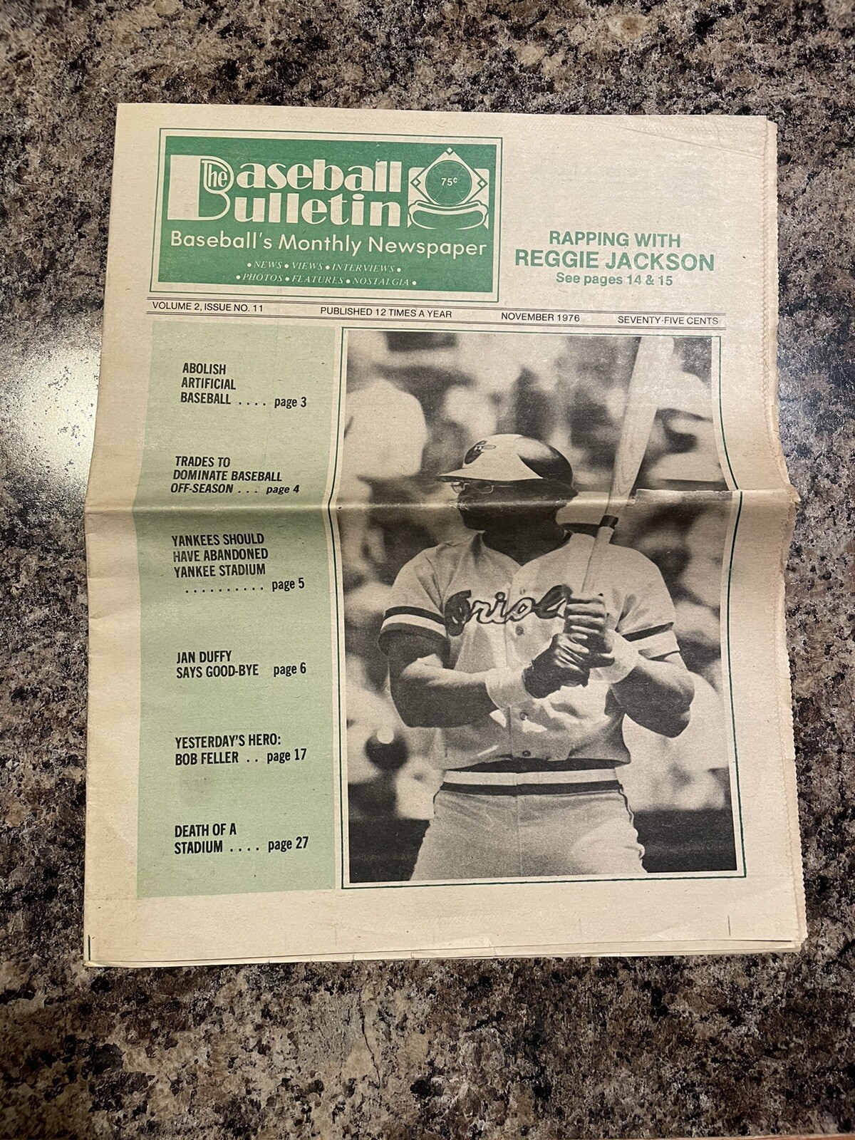 1976 Baseball Bulletin Newspaper. Reggie Jackson, Baltimore Orioles, Yankees