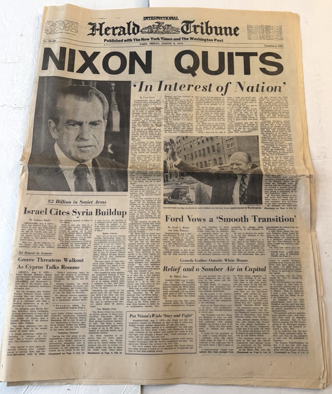 Vtg Herald Tribune News Paper Friday August 9 1974 President “Nixon Quits”