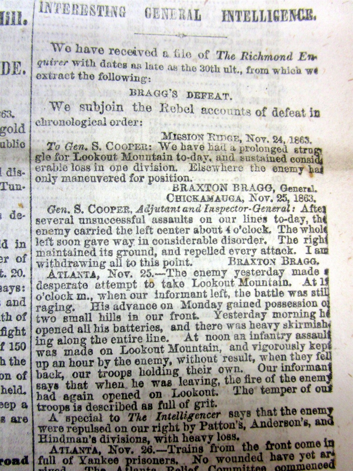 2 1863 Civil War newspapers CHATTANOOGA CAMPAIGN w UNION VICTORY in Tennessee