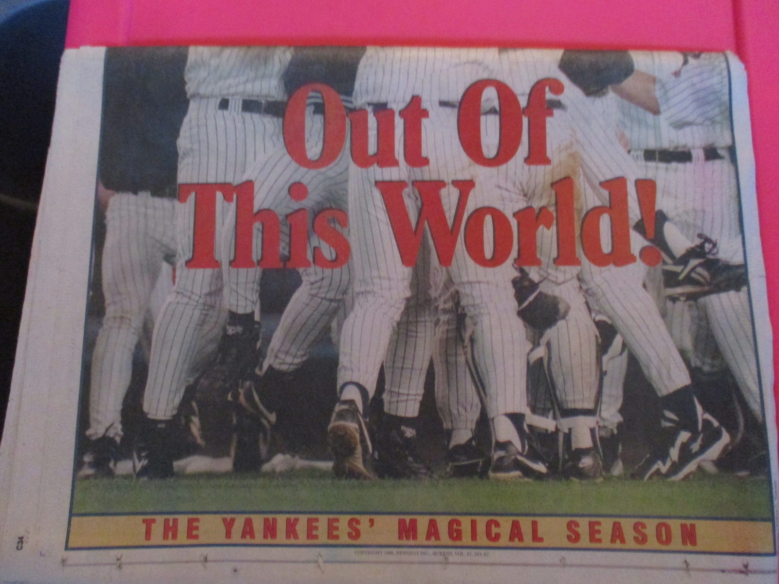 NEW YORK YANKEES WORLD SERIES NEW YORK NEWSDAY NEWSPAPER 10/29/1996 w/ poster