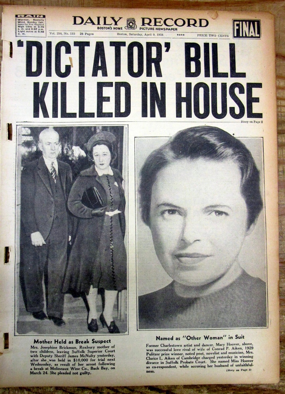 1938 newspaper FRANKLIN D ROOSEVELT “DICTATOR” BILL fails to pass in US Congress