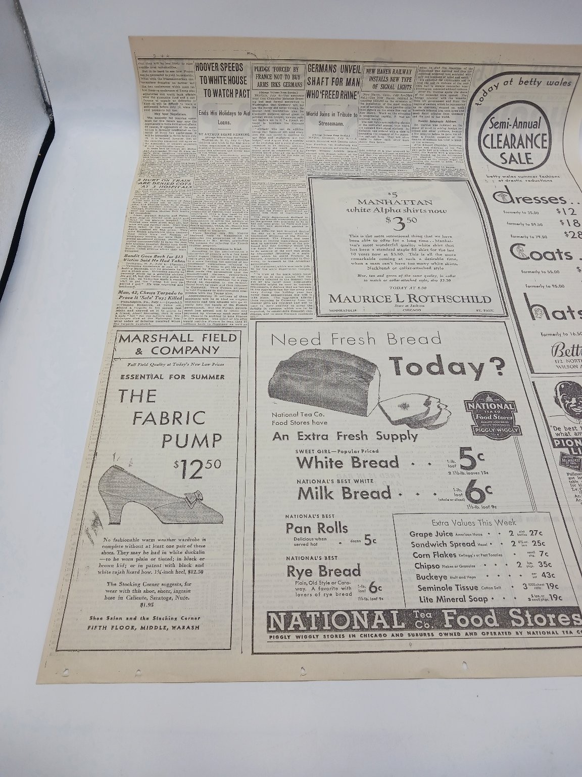 July 1931 Chicago Tribune Hoover Paris Plan Plane Crash Newspaper Page