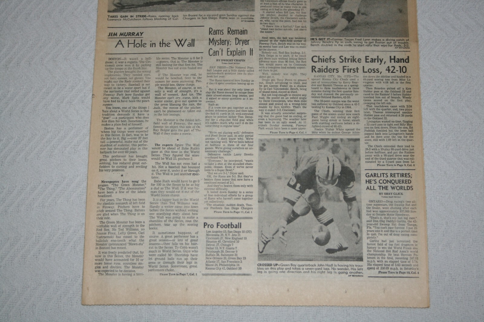 1975 LA Times * World Series Game 2 Cincinnati Reds Boston Red Sox * Tom Dempsey