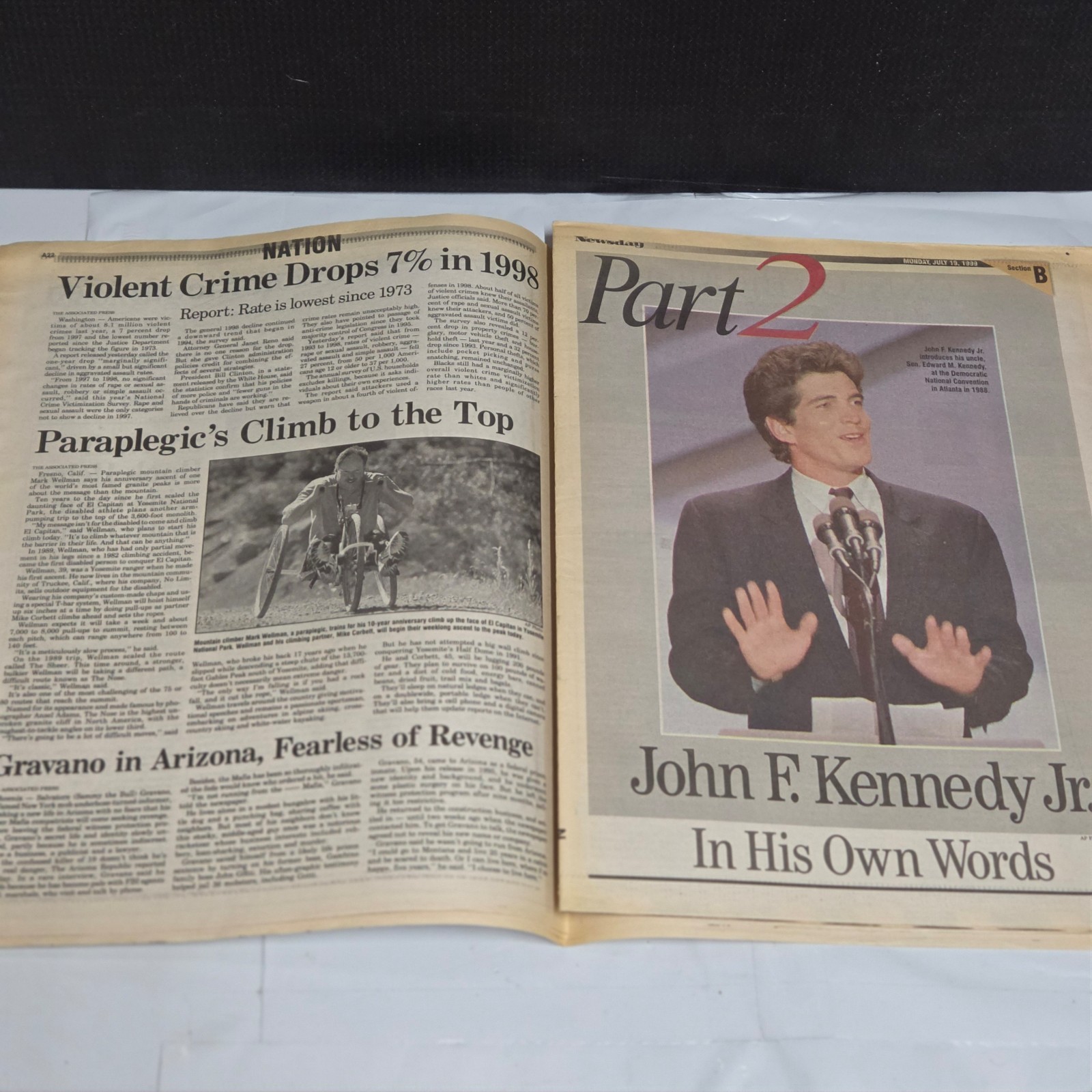 Newsday July 19 1999 JFK Jr Plane Crash Newspaper David Cone Perfect Game
