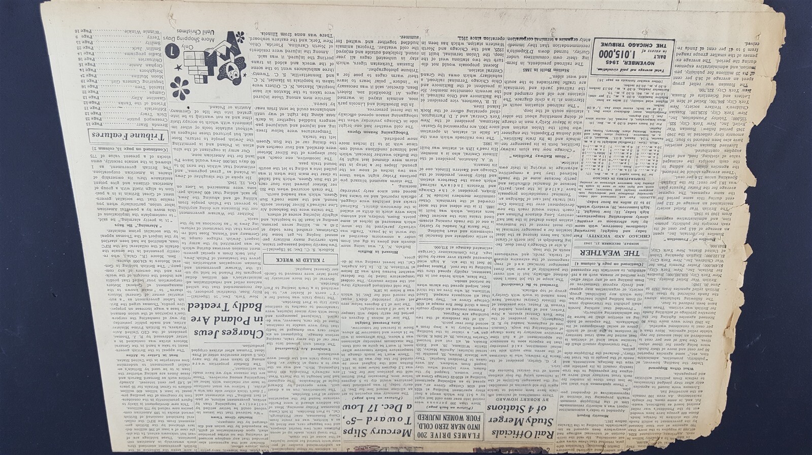 Army Train Wrecked Here “400” Engine 1945 Old Newspaper Chicago Tribune Dec 17