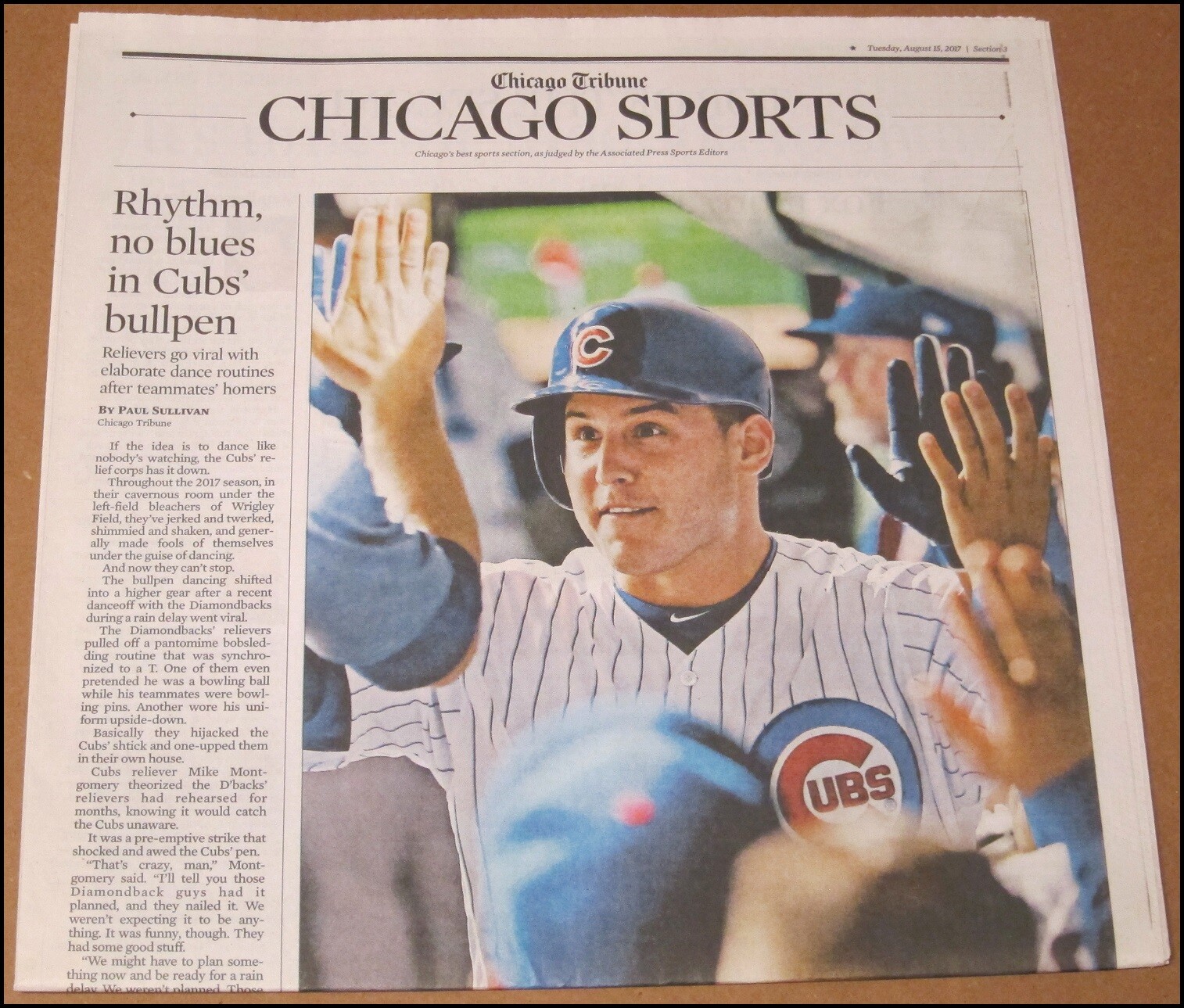 8/15/2017 Chicago Tribune Newspaper Sports Anthony Rizzo Home Run Cubs vs Reds