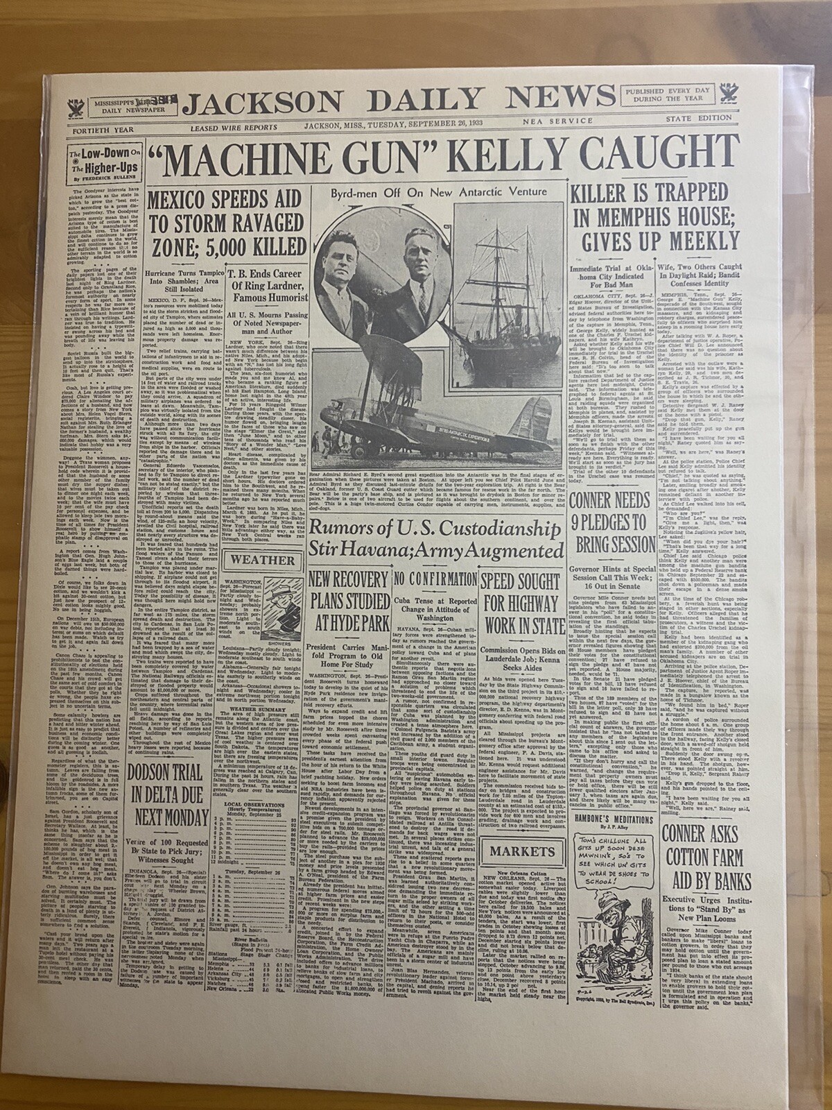 VINTAGE NEWSPAPER HEADLINE ~MACHINE GUN KELLY CAUGHT 1933 BANK ROBBERY MURDER
