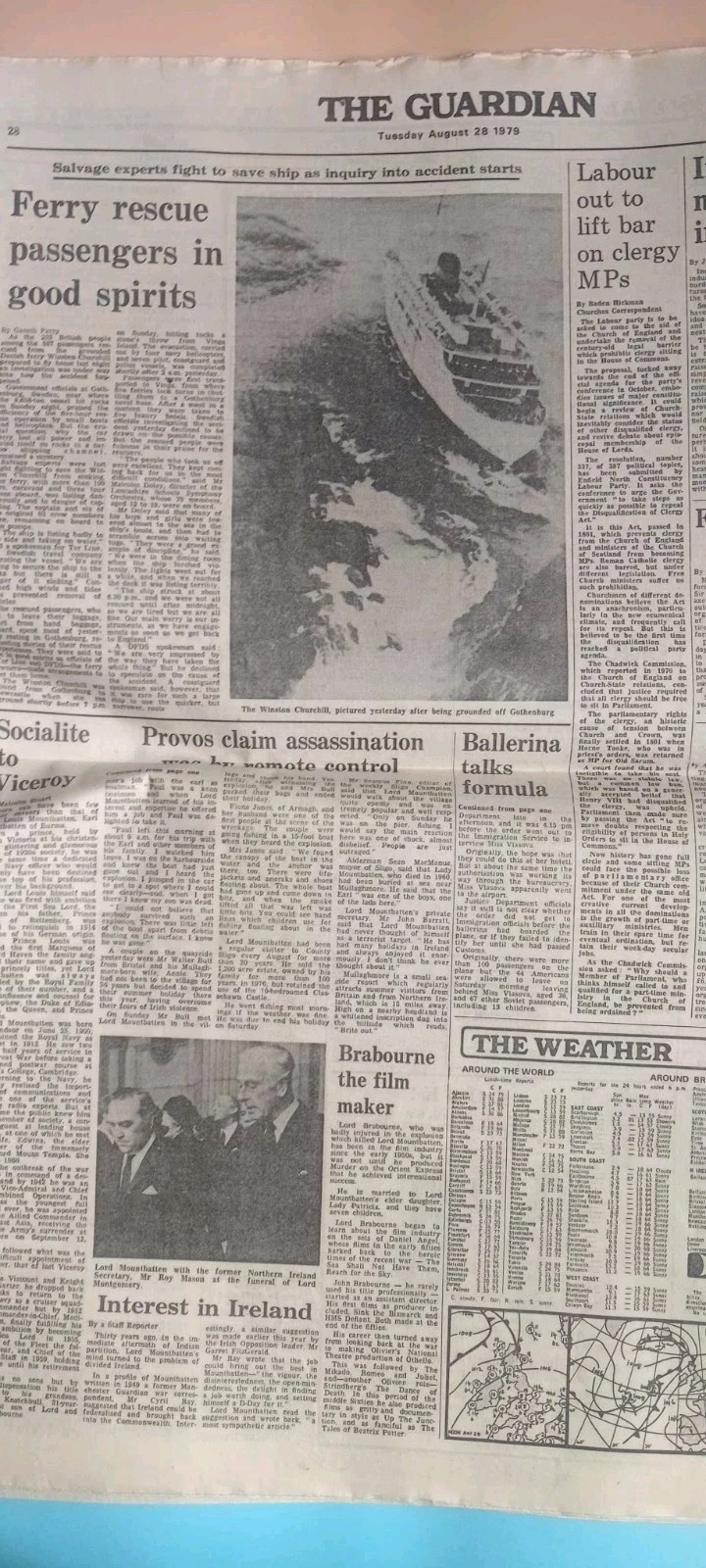 Aug 28 1979 Newspaper Guardian Mountbatten Killed Ira Charles Philip Uncle Bomb