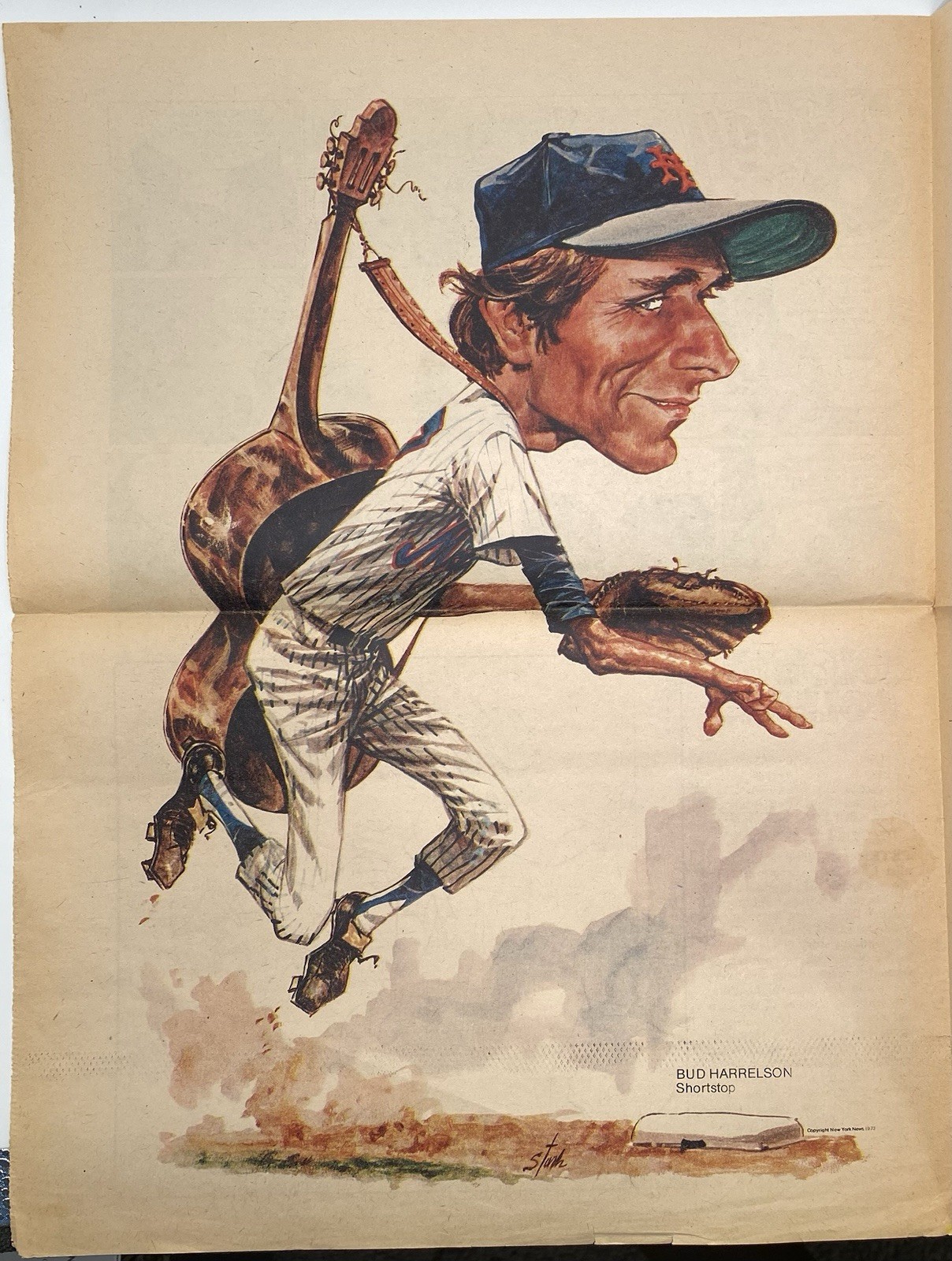Buddy Harrelson 1973 NEW YORK DAILY NEWS Bruce STARK INSERT CARTOON NEW YORK Met