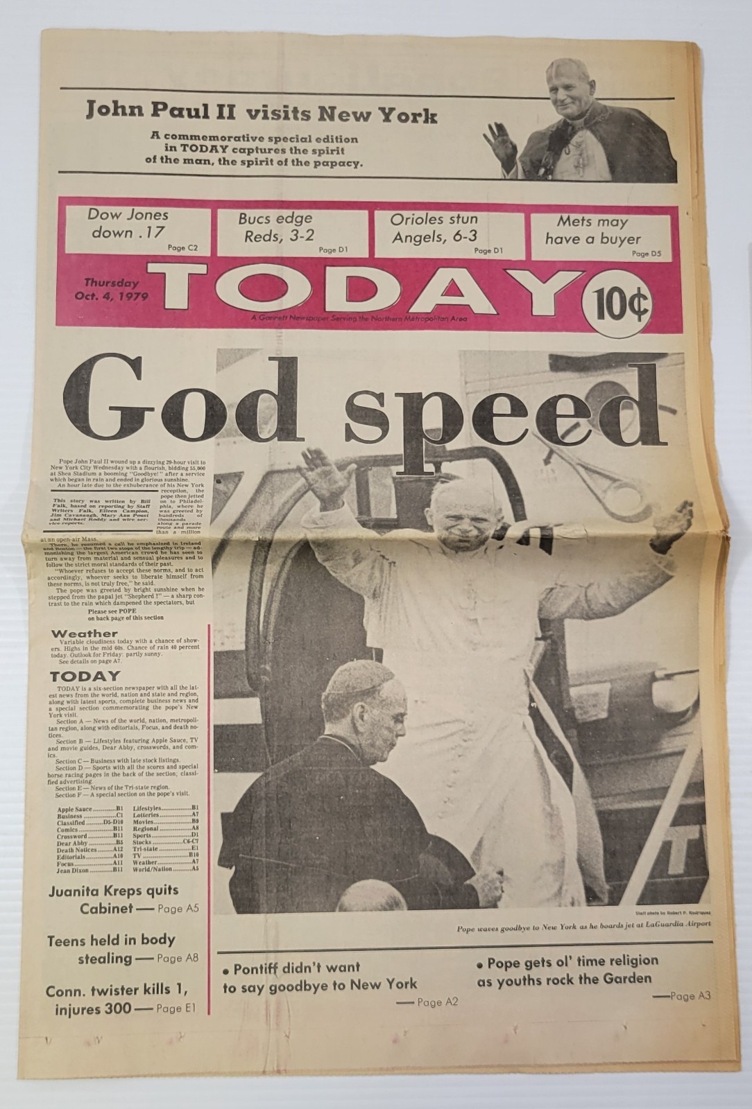 *L32) Today Newspaper October 4, 1979 Pope John Paul II Visits New York