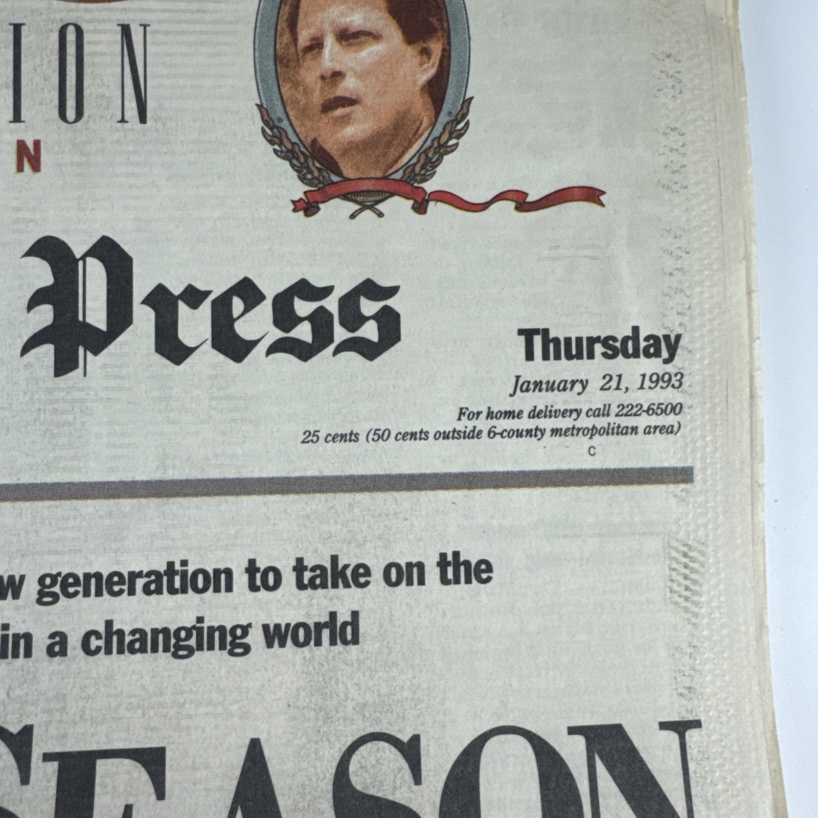 1993 Detroit Free Press Clinton Inauguration & Kevorkian Story Newspaper 1/21/93
