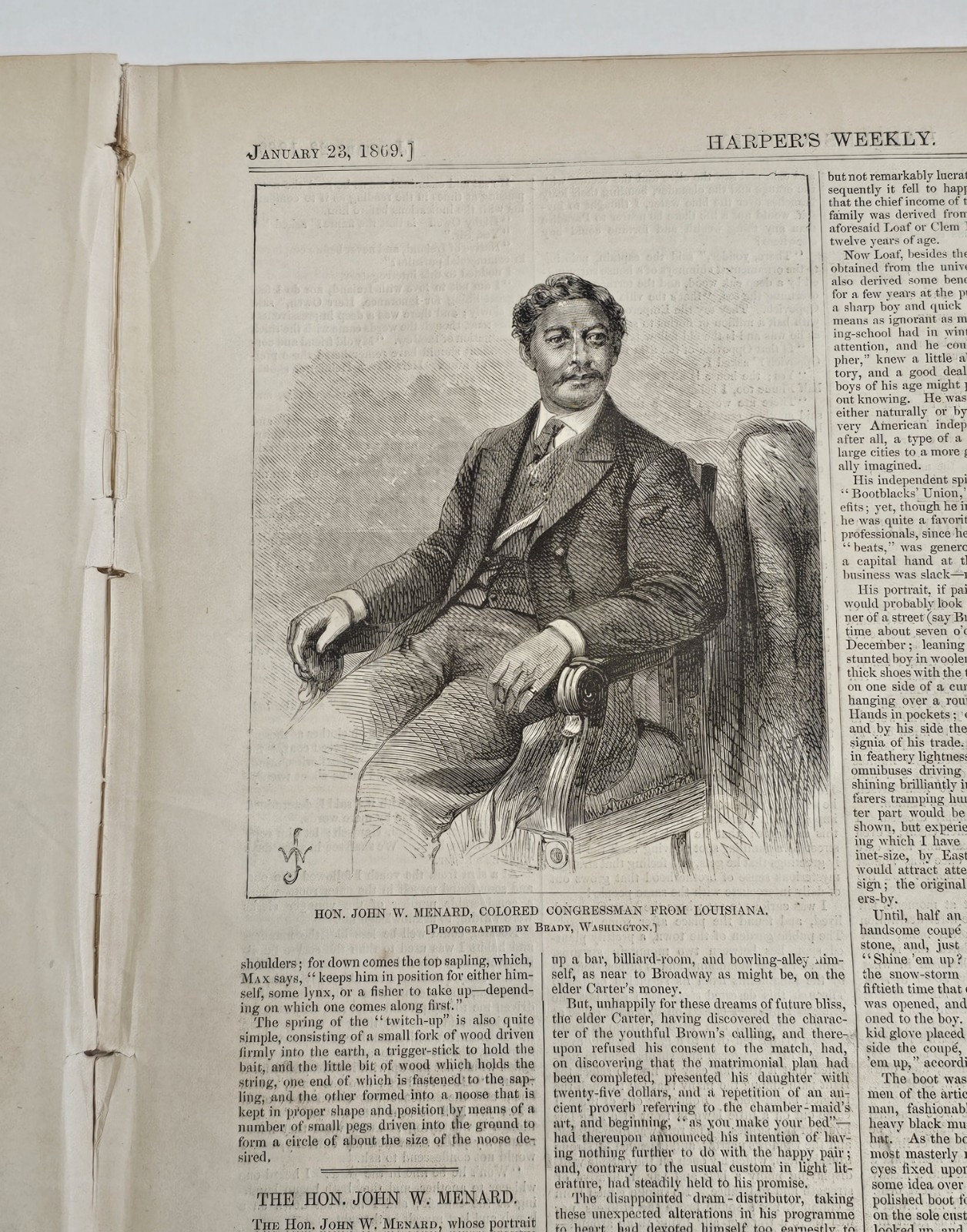 **1869 Harper’s Weekly Full Issue Includes “Hon. John W. Menard” “Fur-Trapper”
