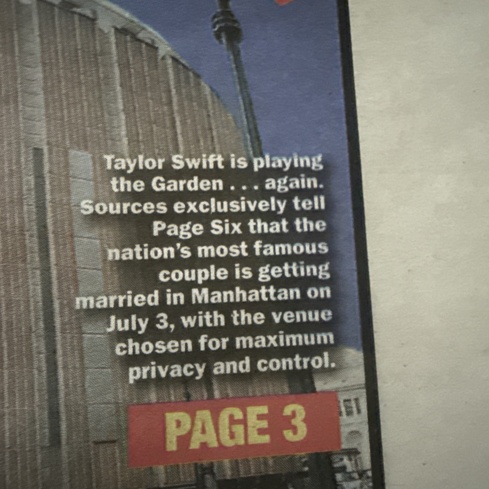 Welcome To New York Taylor Swift Travis Kelce MSG Post Newspaper 6/6/26