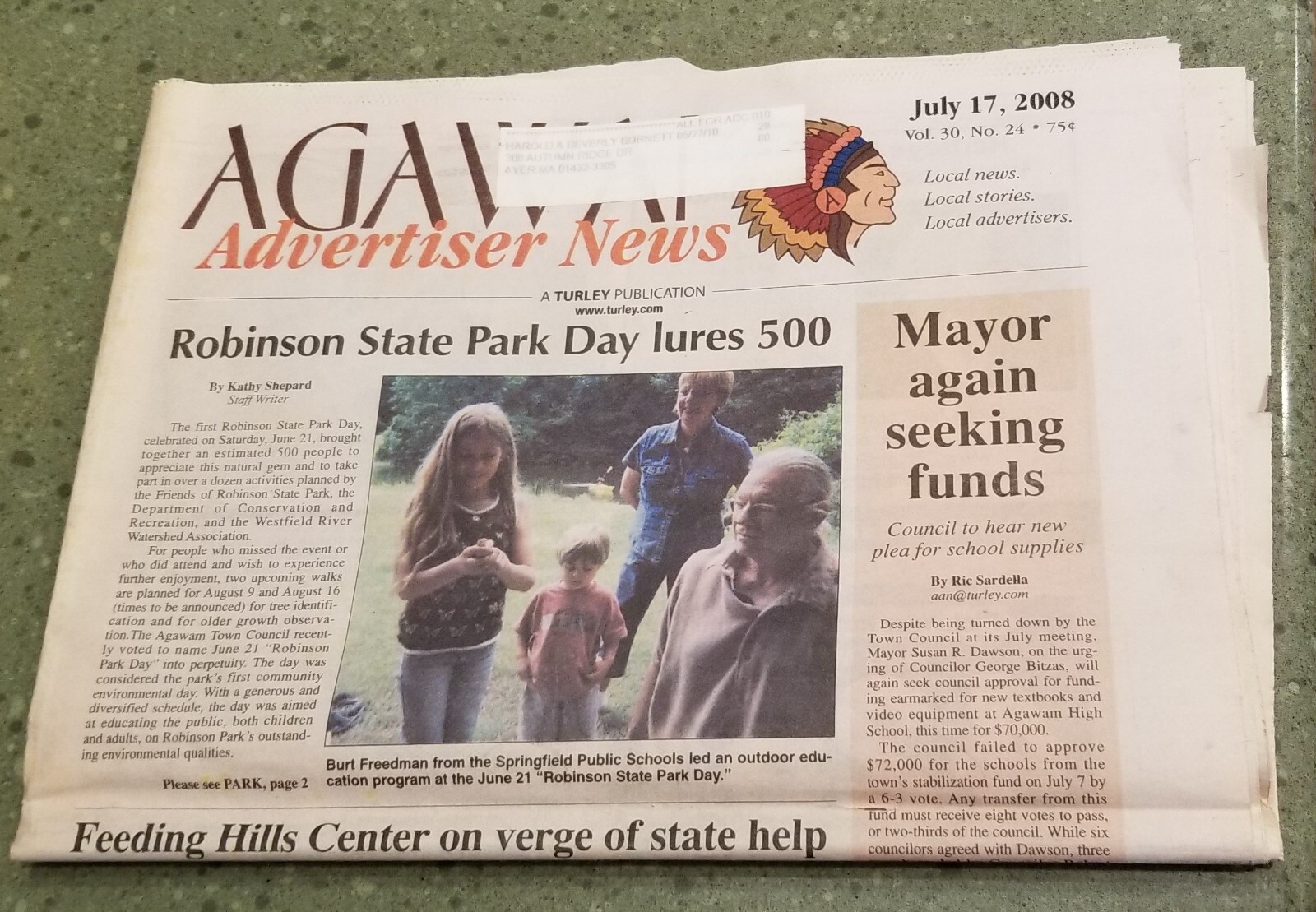 NEWSPAPER~AGAWAM ADVERTISER NEWS~JULY 17, 2008 MASSACHUSETTS MA 1 ISSUE MEDIA