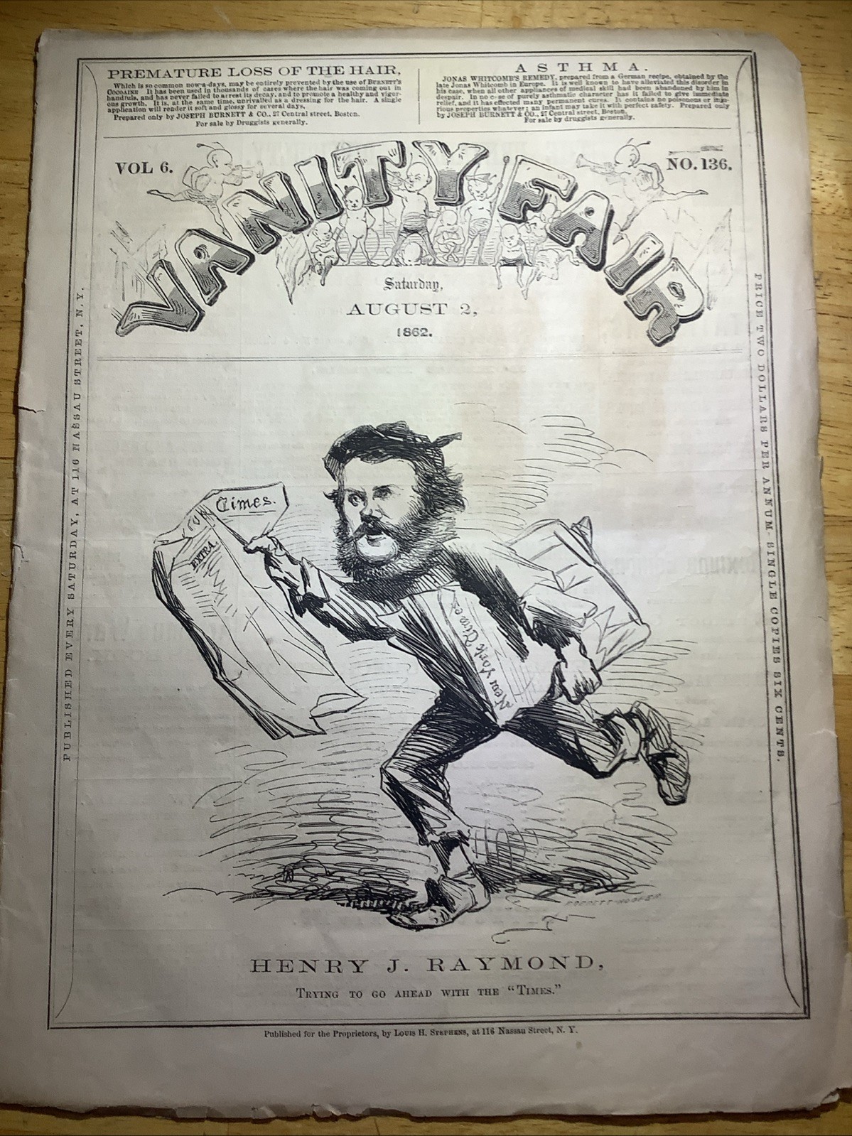 1862 RARE CIVIL WAR VANITY FAIR NEWSPAPER ~ HENRY J. RAYMOND
