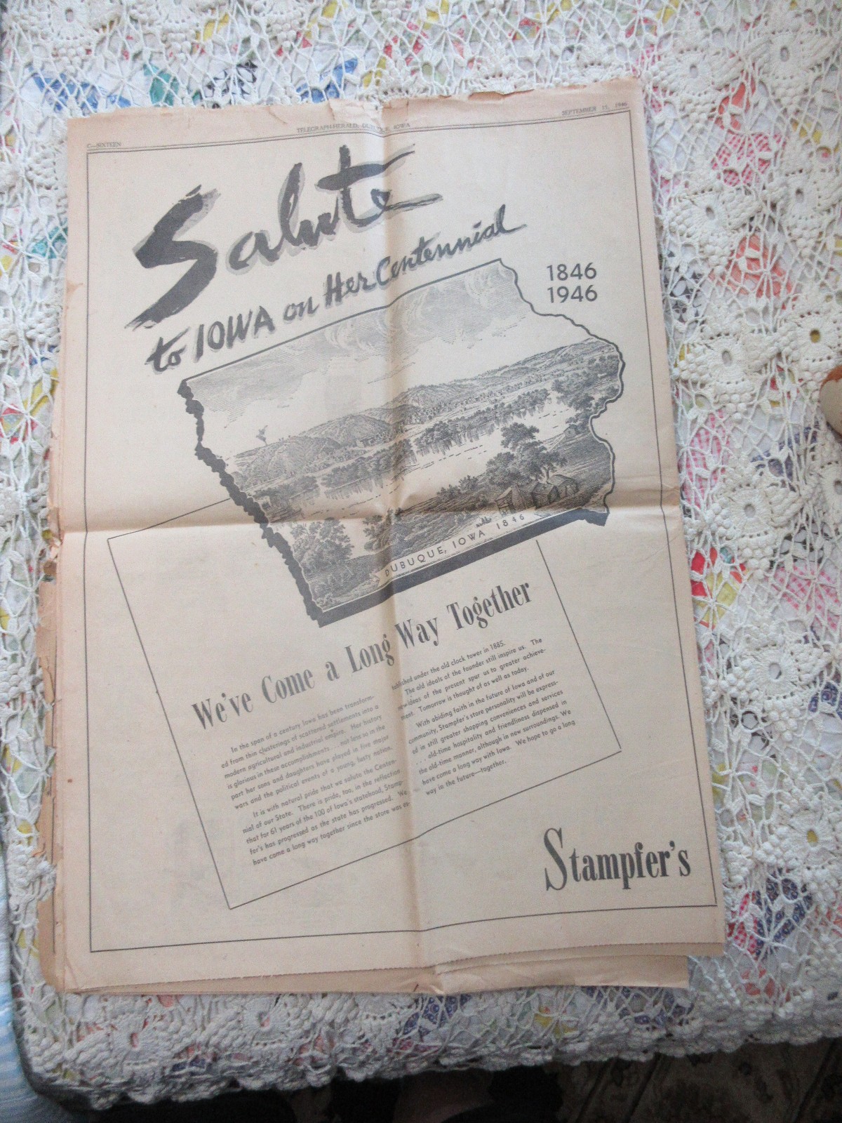 IOWA CENTENNIAL EDITION DUBUQUE TELEGRAPH HERALD 1946 COMPLETE SECTION PHOTO ADS