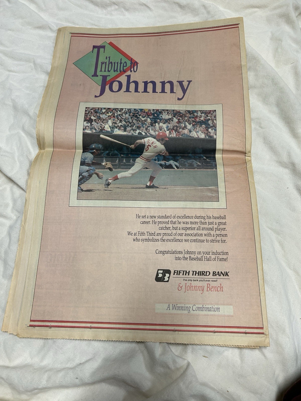 The Cincinnati Enquirer July 23, 1989 Johnny Bench’s into Baseball Hall of Fame