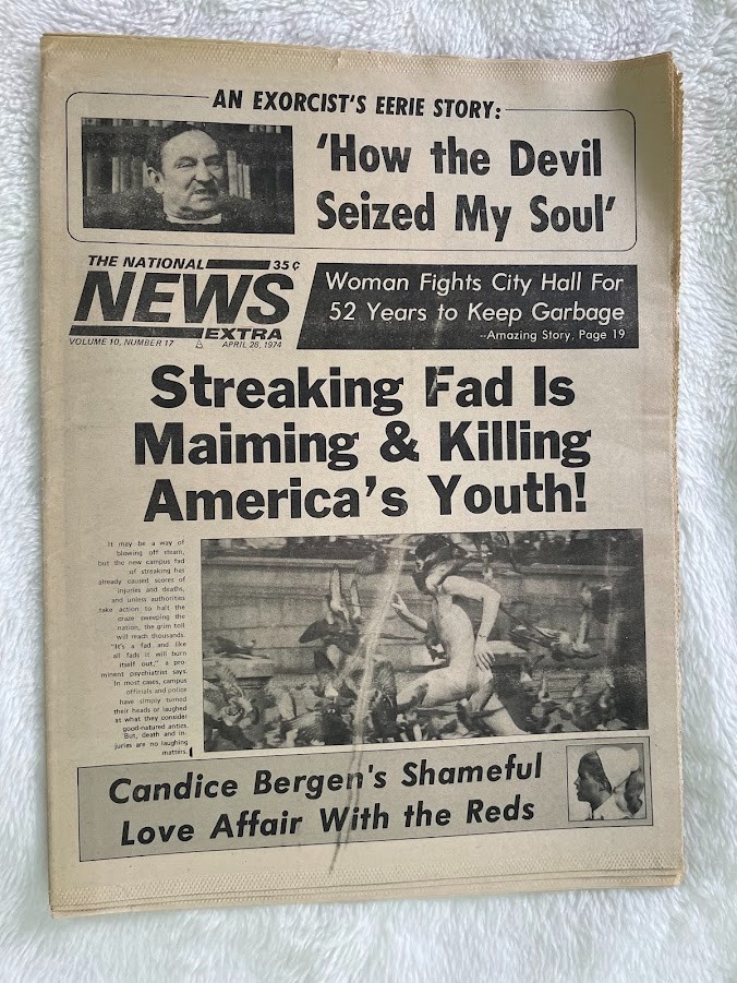 1974 VINTAGE NATIONAL NEWS NEWSPAPER TABLOID STREAKING – TORTURE – BENFIELD