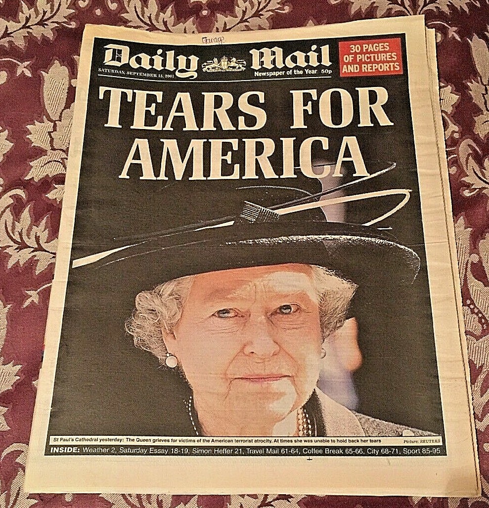 * 6 x Daily Mail Newspapers – 12th to 17th September 2001 9/11 Editions – RARE *