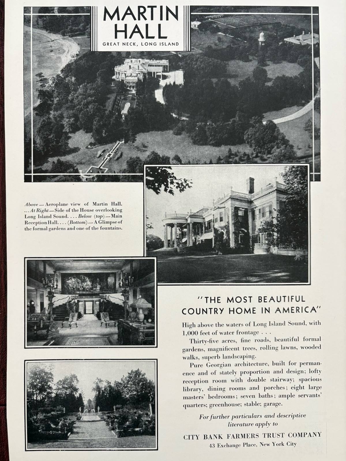 Martin Hall Great Neck Long Island Gilded Age Mansion Estate For Sale Ad 1930 #3