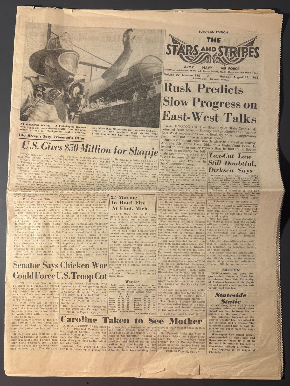 Monday, August 12th 1963 The Star and Stripes Newspaper Vol. 22 No. 116