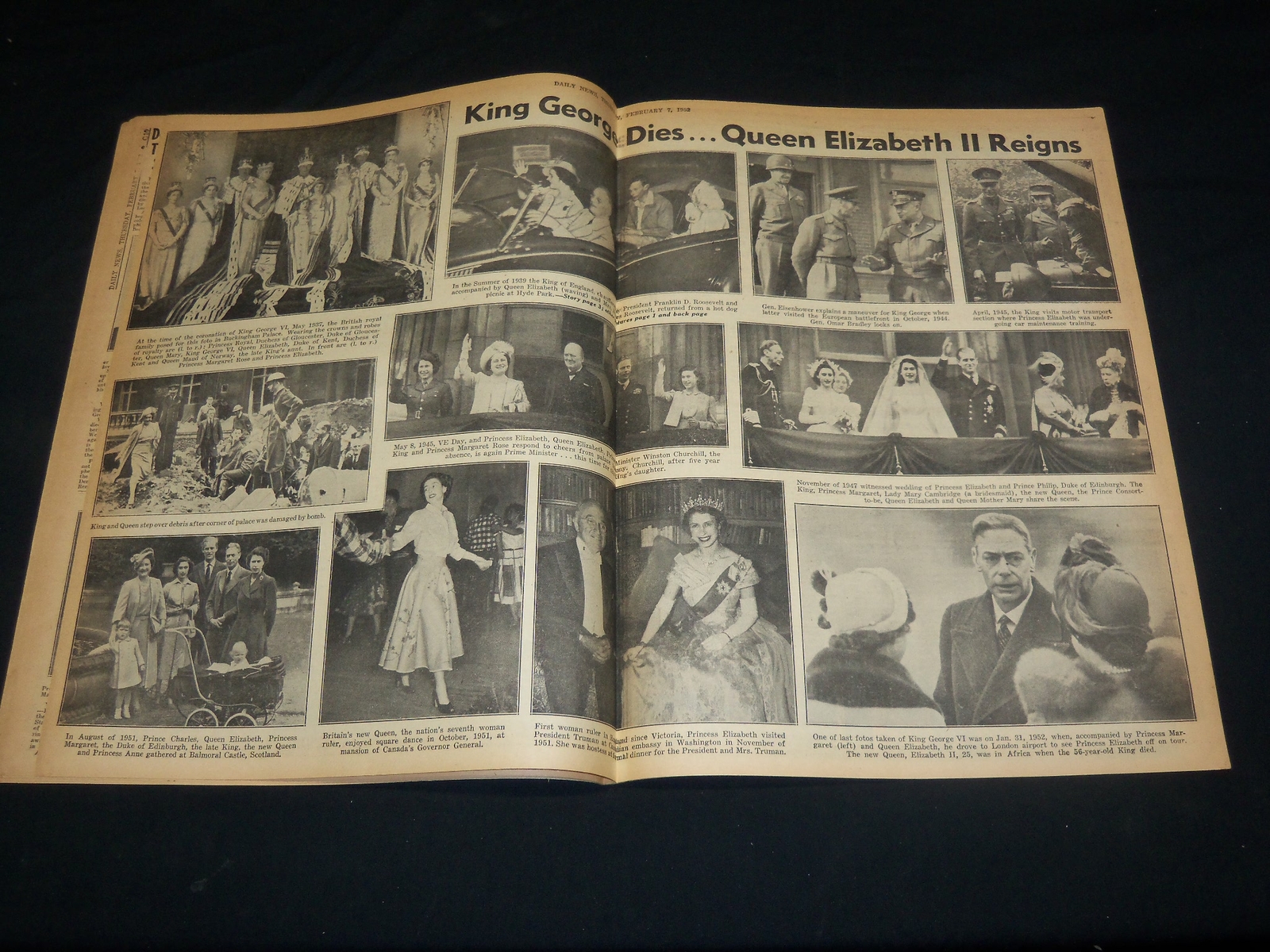 1952 FEBRUARY 7 NEW YORK DAILY NEWS – ELIZABETH FLIES HOME AS QUEEN – NP 5390