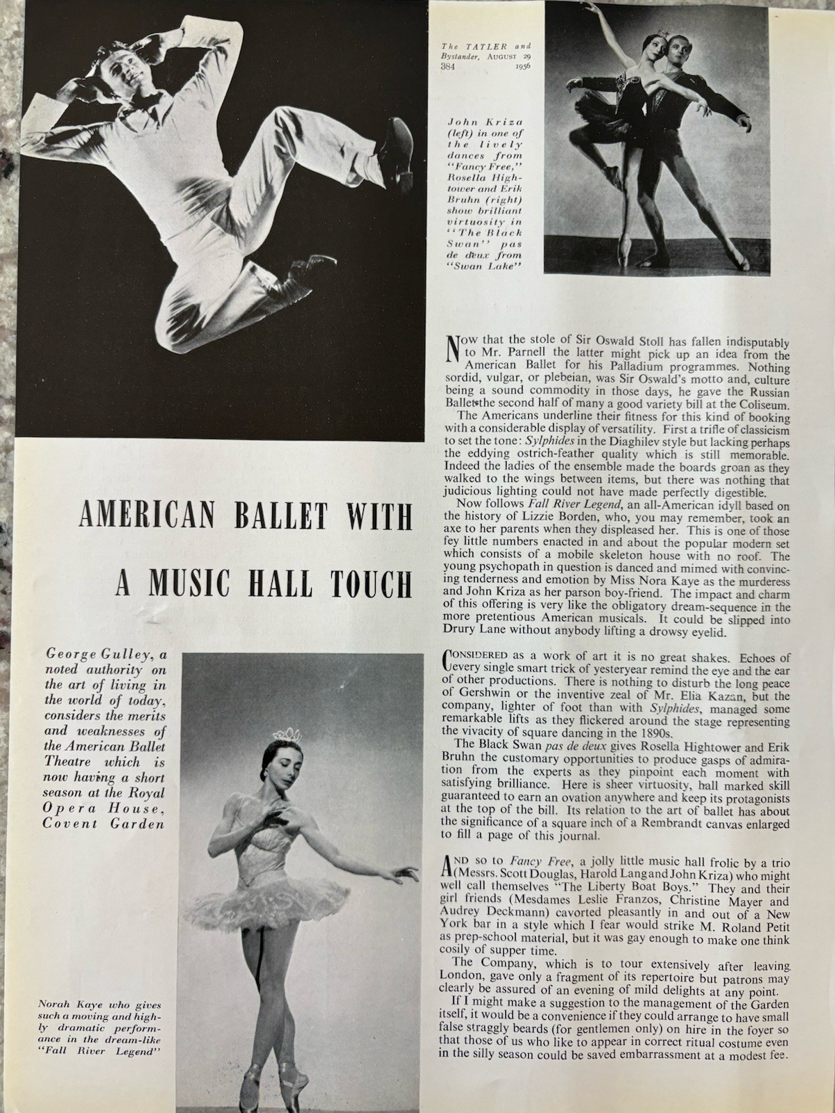 American Ballet John Kriza Rosella Hightower Erik Bruhn Norah Kaye Tatler 1956