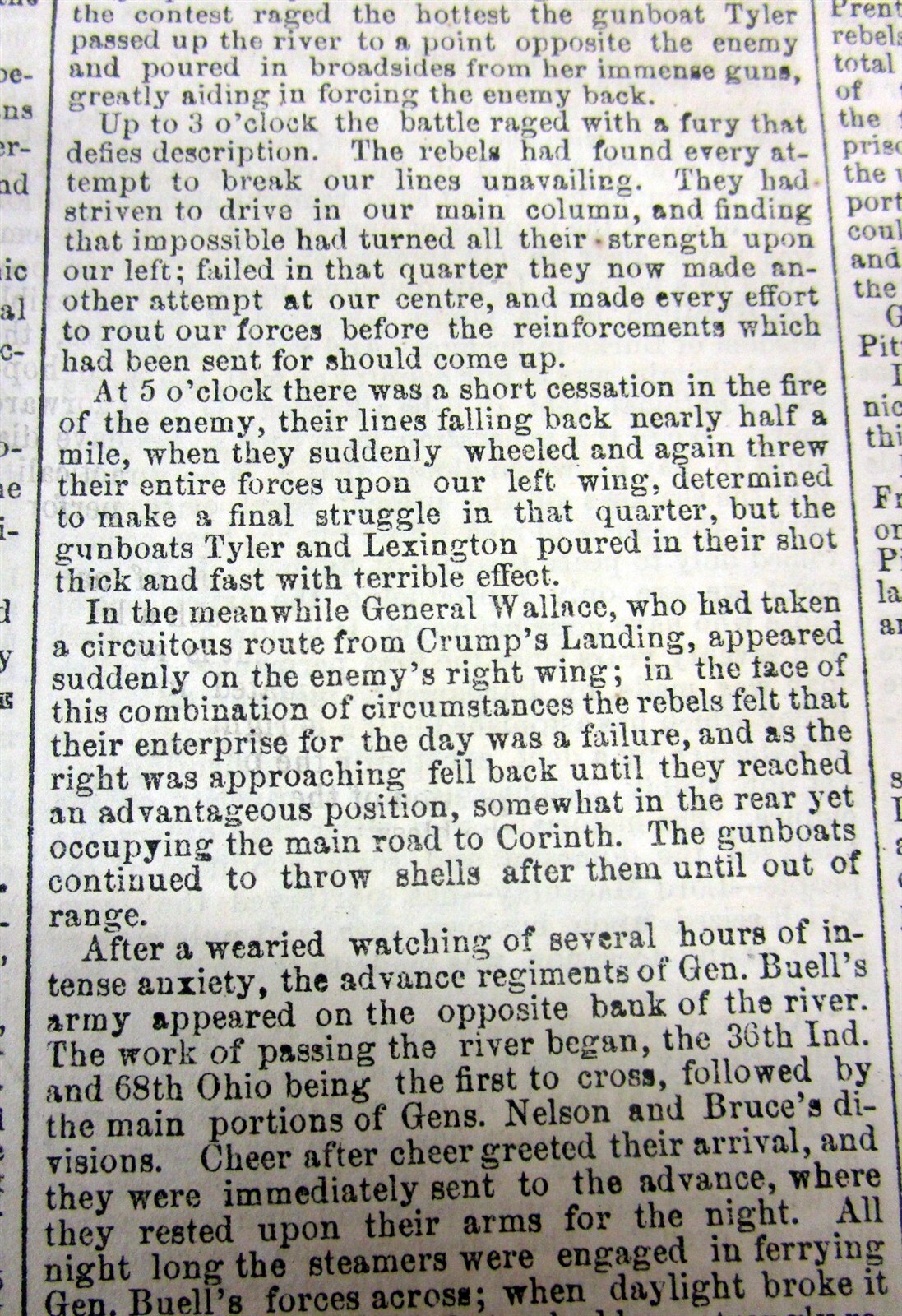 1862 Civil War display newspaper w BATTLE of SHILOH Pittsburg Landing TENNESSEE