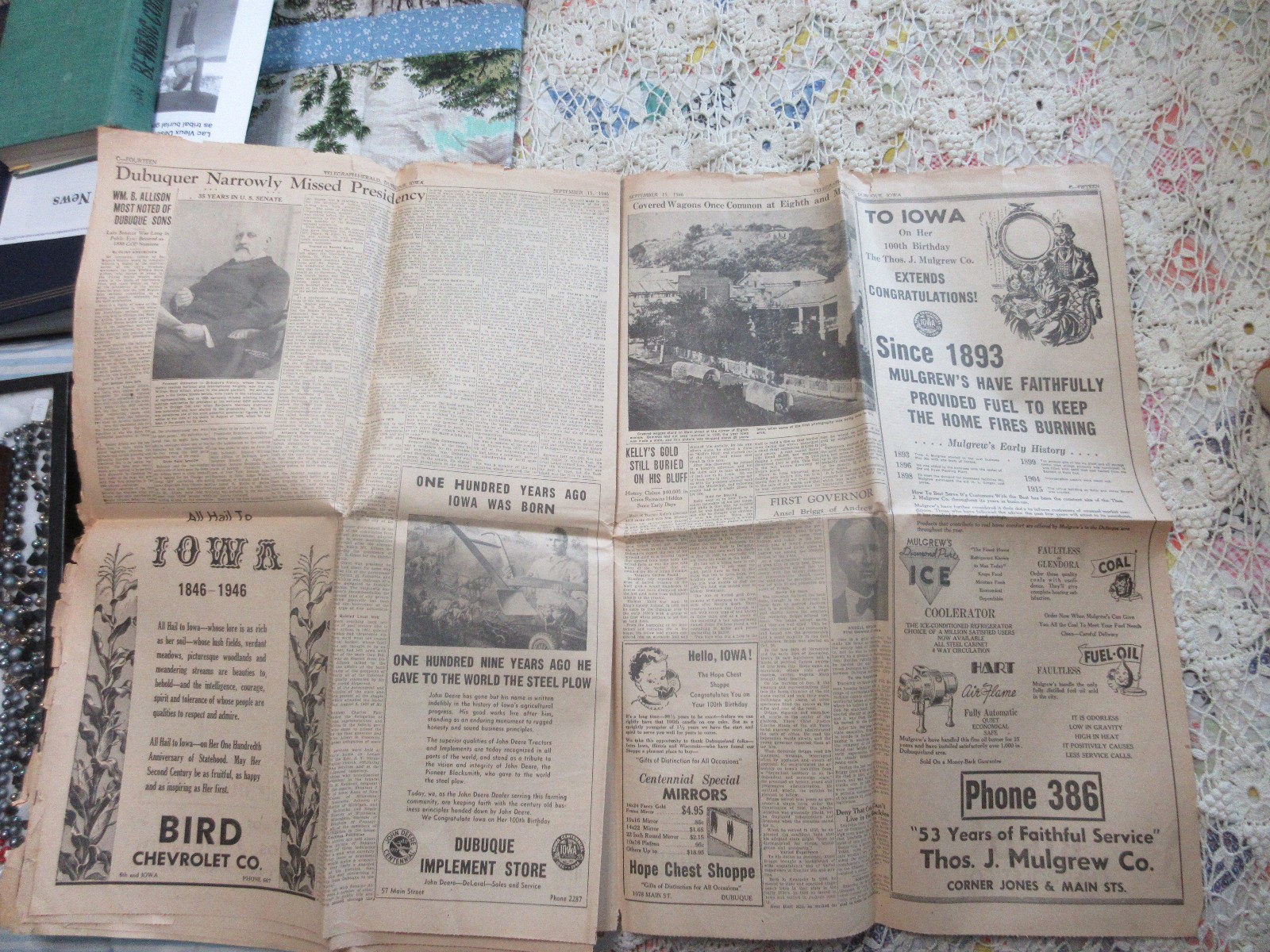 IOWA CENTENNIAL EDITION DUBUQUE TELEGRAPH HERALD 1946 COMPLETE SECTION PHOTO ADS